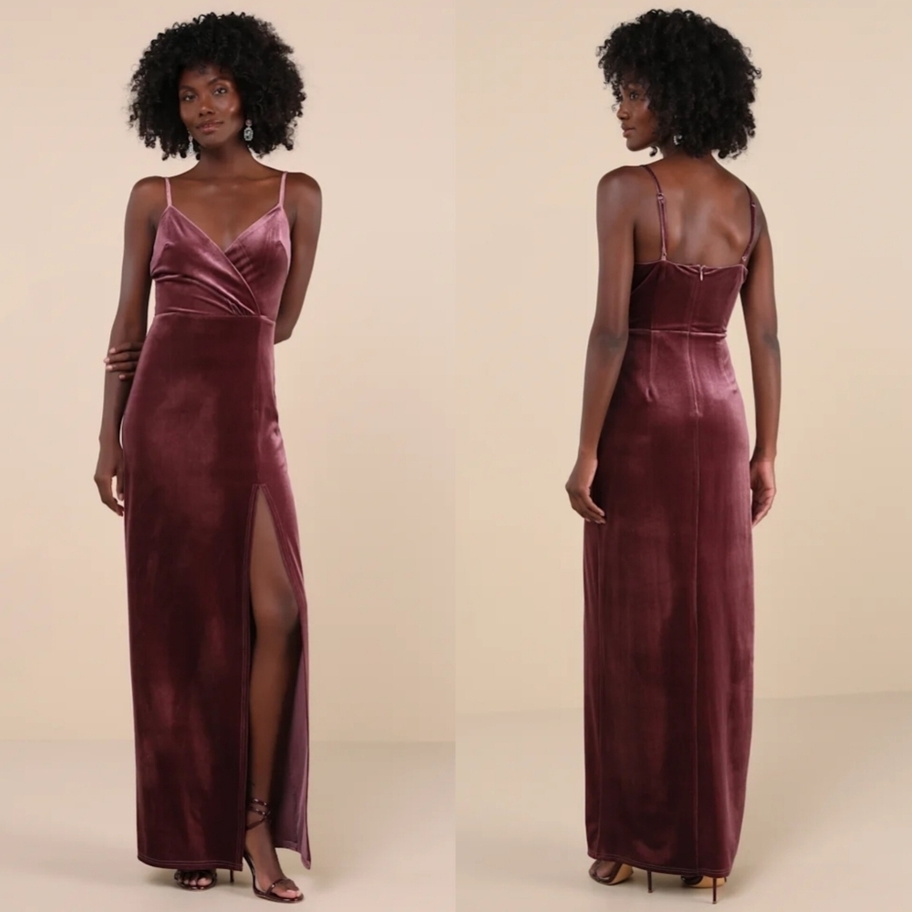 Lulus Graceful Glamour Dusty Purple Velvet Surplice Maxi Dress S Wedding Party